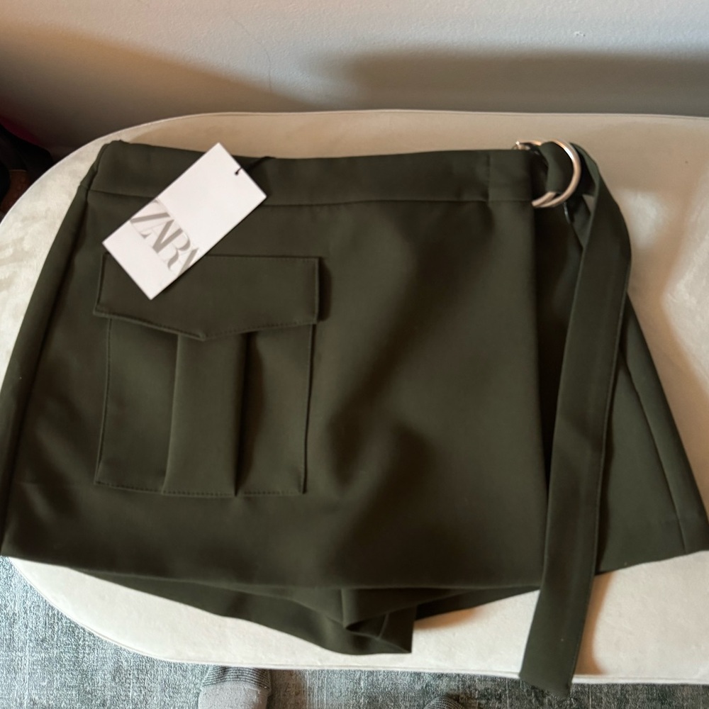 NWT Zara army green cargo wrap skort size small